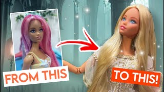 Doll Reroot How-to’s - Tips | Transforming Pink Odile Mermaid to Blonde Princess Odile