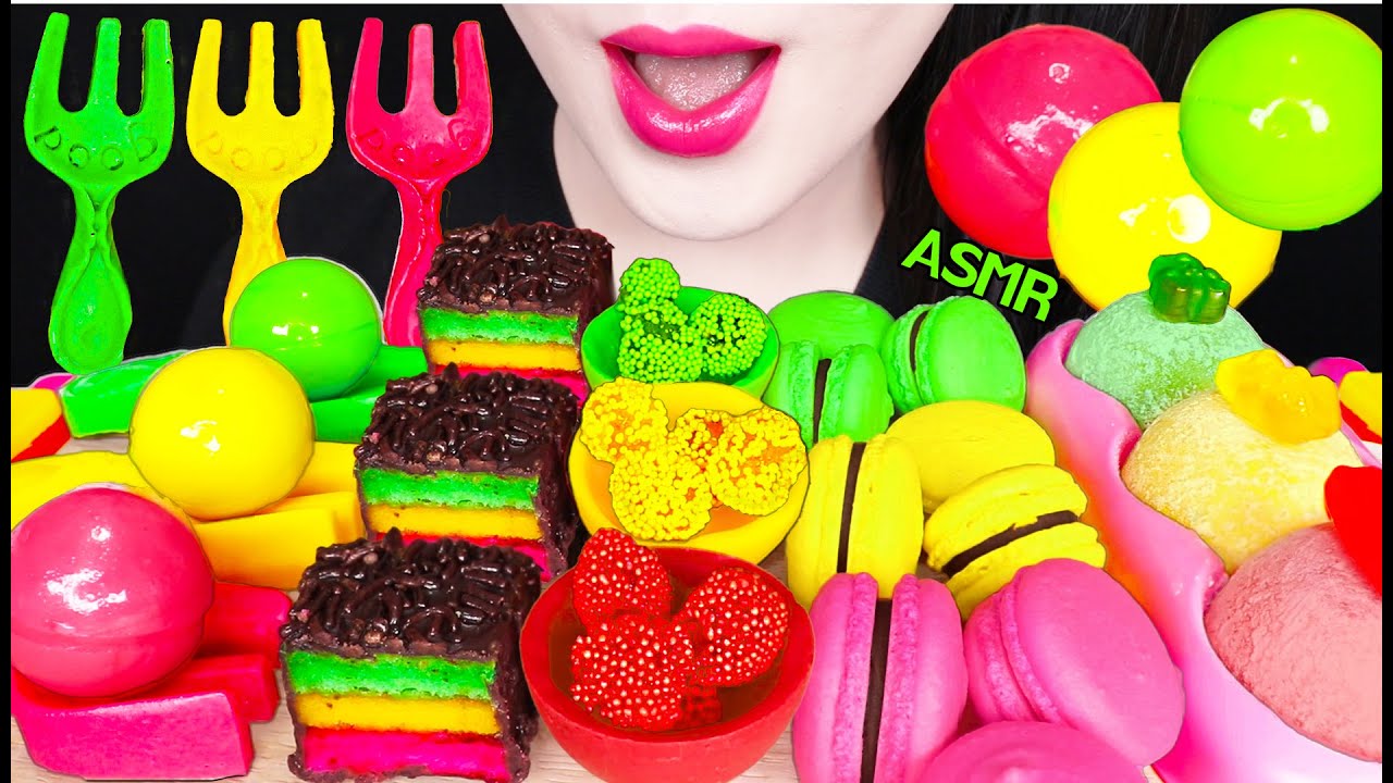 ASMR EDIBLE FORK, EDIBLE JELLY BASKET, GUMMY JELLY 먹는 포크, 먹는 젤리 바구니