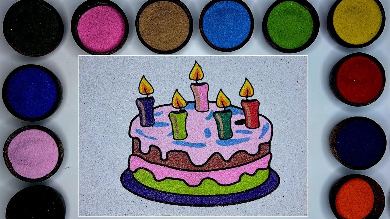 Beautiful Birthday Cake Sand Art | DIY Cake Painting With Color Sand