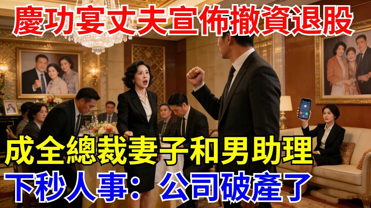 慶功宴上丈夫當眾宣布撤資退股，成全總裁妻子和男助理，下秒人事給妻子來電話：不就走了個小員工嗎，公司怎麽破產了【酒館情事會】#男頻小說#都市#故事#小說#爽文