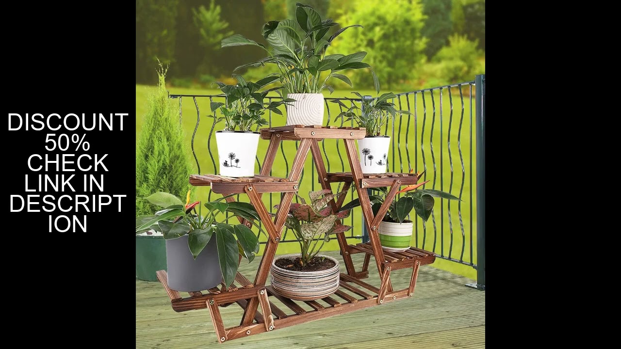 6 Tiered Wood Plant Stand Indoor Outdoor Carbonized Triangle Corner Plant Rack