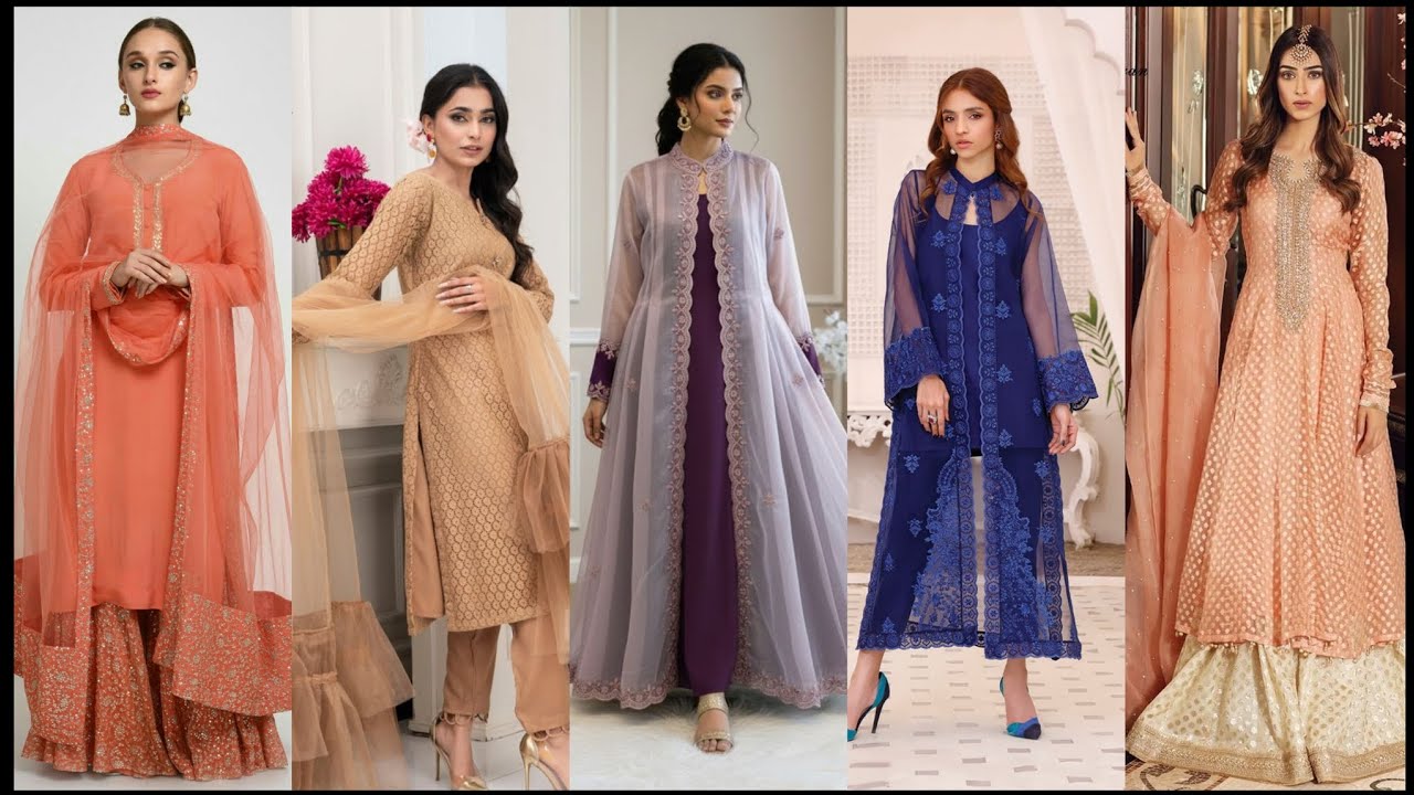 Net fabric dress designs simple plane and unique stitch  Eid ideas 