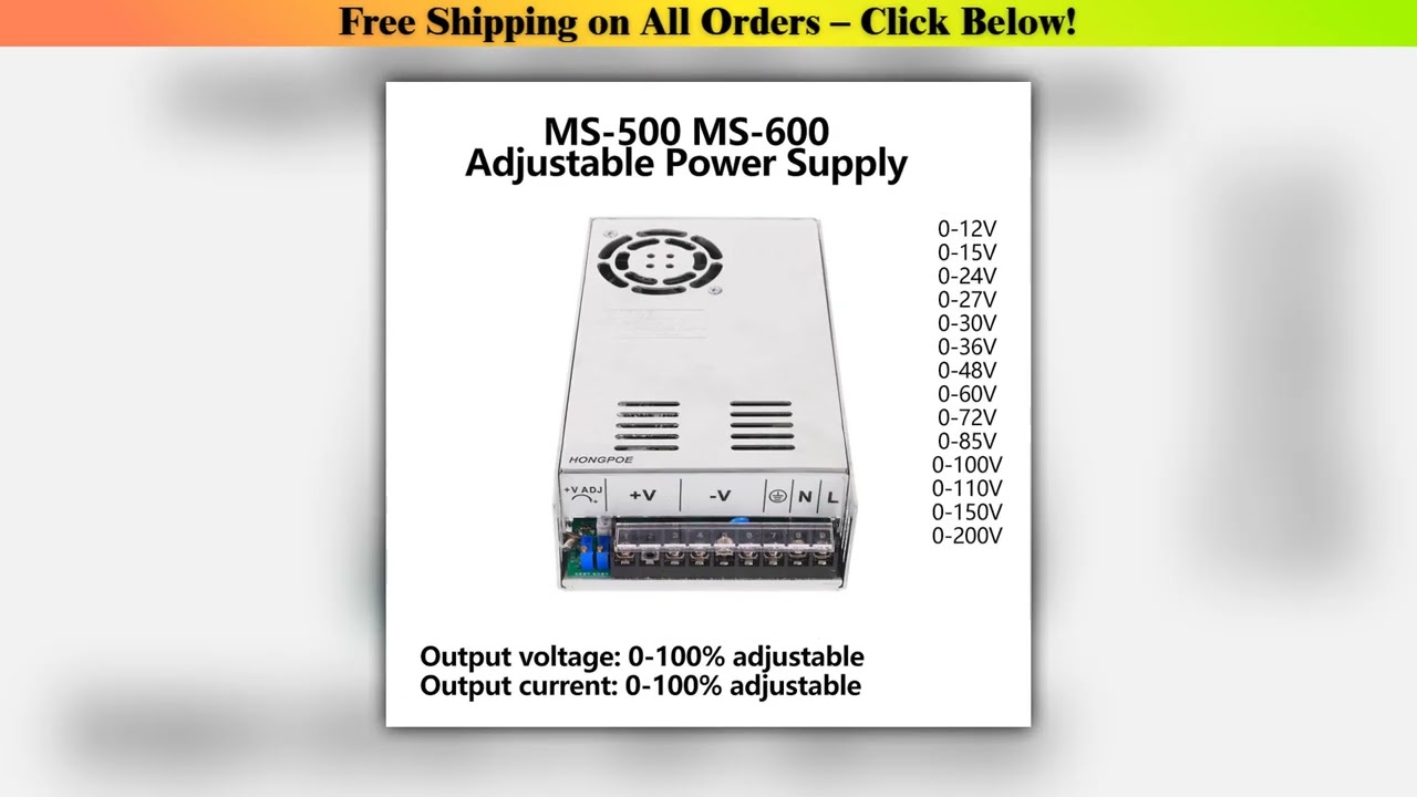 Adjustable 500W 600W Power Supply 0-12V 15V 24V 30V 36V 48V 60V 72V 85V 90V 110V 150V 200V