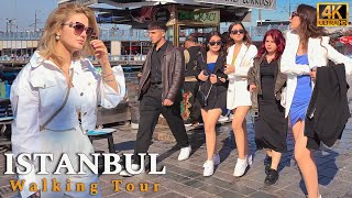 Istanbul Turkey 4K Walking Tour Eminonu pier,Karakoy, Galata Bridge