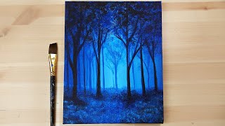 How to draw a Forest on Black Canvas / Acrylic Painting for Beginners #285  