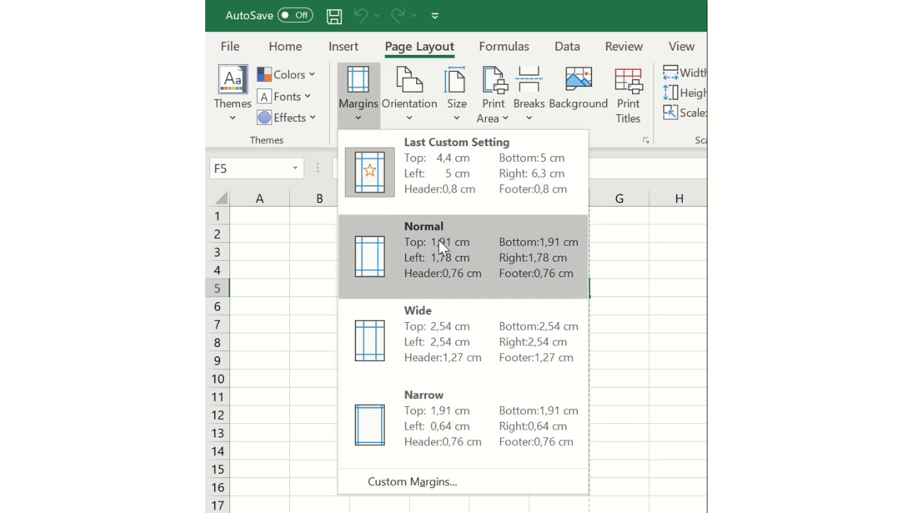 7 1 1 Change worksheet margins top, bottom, left, right - YouTube