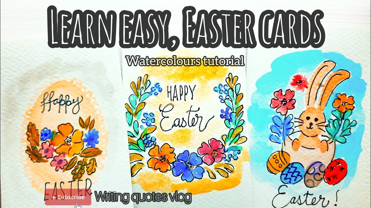 Learn easy Easter cards for beginners || watercolours Easter mini cards ...