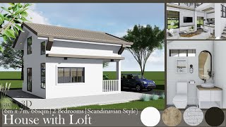 House with Loft (6 x 7 meters | 2 bedrooms | Scandinavian Interior) 3D walkthrough