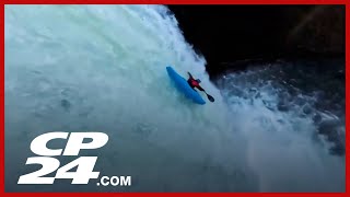 World Champion Extreme Kayaker Zack Mutton Plunges 28 Metres Down Oregons Abiqua Falls.