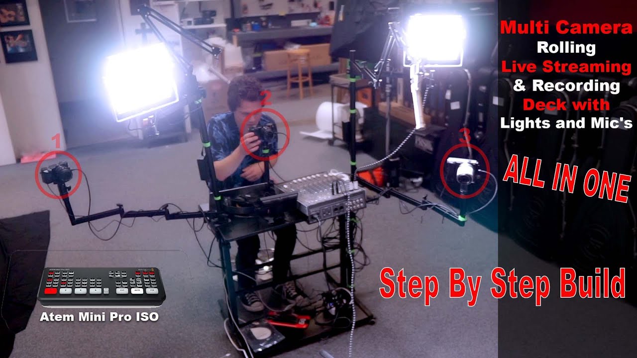 Multi Camera rolling Live Streaming & Recording Deck W/ Lights, Mics & Blackmagic ATEM Mini Pro ISO