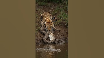 Leopard bite on Python near the river #wildlife #animals #wildanimals #documentary