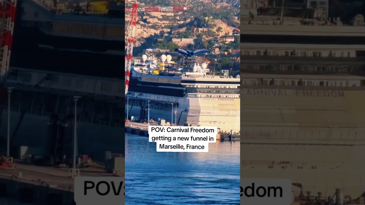 Carnival Freedom getting a new funnel at a dry dock in Marseille France #carnival #marseille
