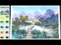 Without sketch Landscape watercolor- Riverside scene (Mix colors, Material introduction) NAMIL ART
