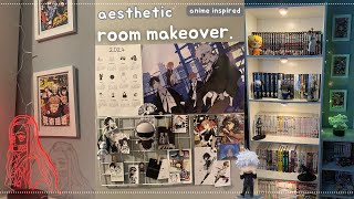 AESTHETIC room makeover 🐻‍❄️ anime room makeover, pinterest inspired, anime decor, manga shelf