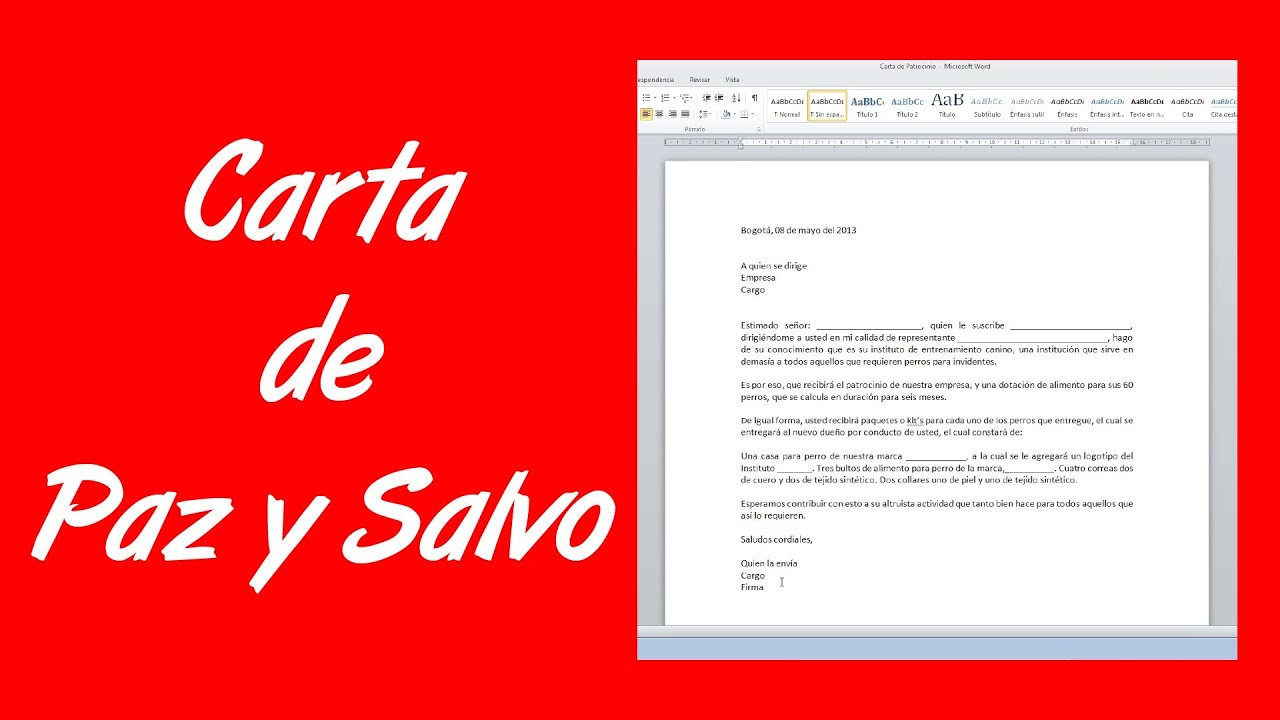 Como hacer una carta de paz y salvo - YouTube