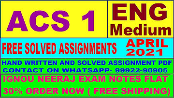 ACS 1 in English solved assignment 2021 / Handwritten assignment pdf 50rs / IGNOU EXAM NOTES 30%