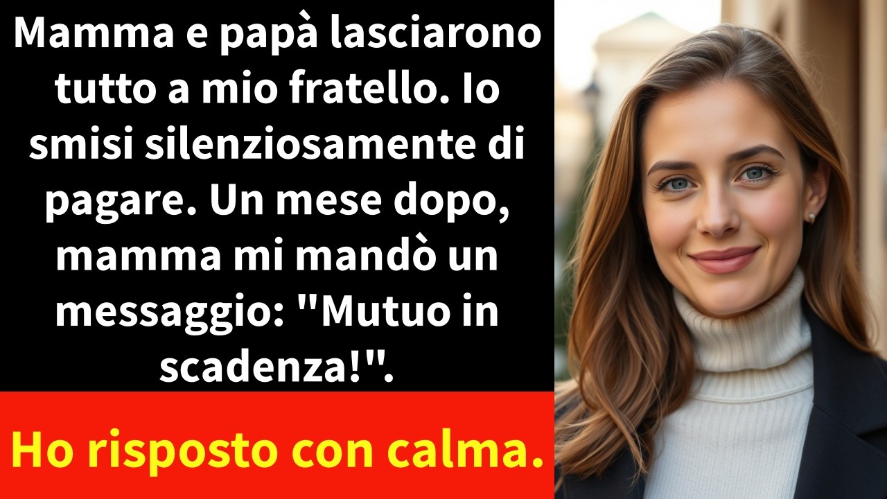 Il mio telefono era rimasto muto per trenta giorni dopo che avevo cancellato i pagamenti del mutuo dei miei genitori. Poi, alle 23:51, è arrivato un messaggio da mia madre: "Monica. Il mutuo è in...