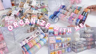 organizing my stationery collection 🎀 daiso organizer haul 💕 desk tour & lots of washi tapes