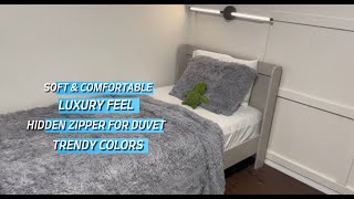 Fluffy Gray Comforter Cover Twin Set, Plush Gray Twin Bedding Set 2 Pieces (1 Furry Duvet Cover + 1