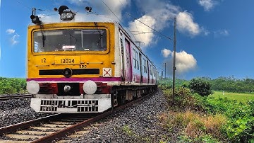 Yellow faced Electric Multiple Unit local train on the exiting curve | Indian Railways