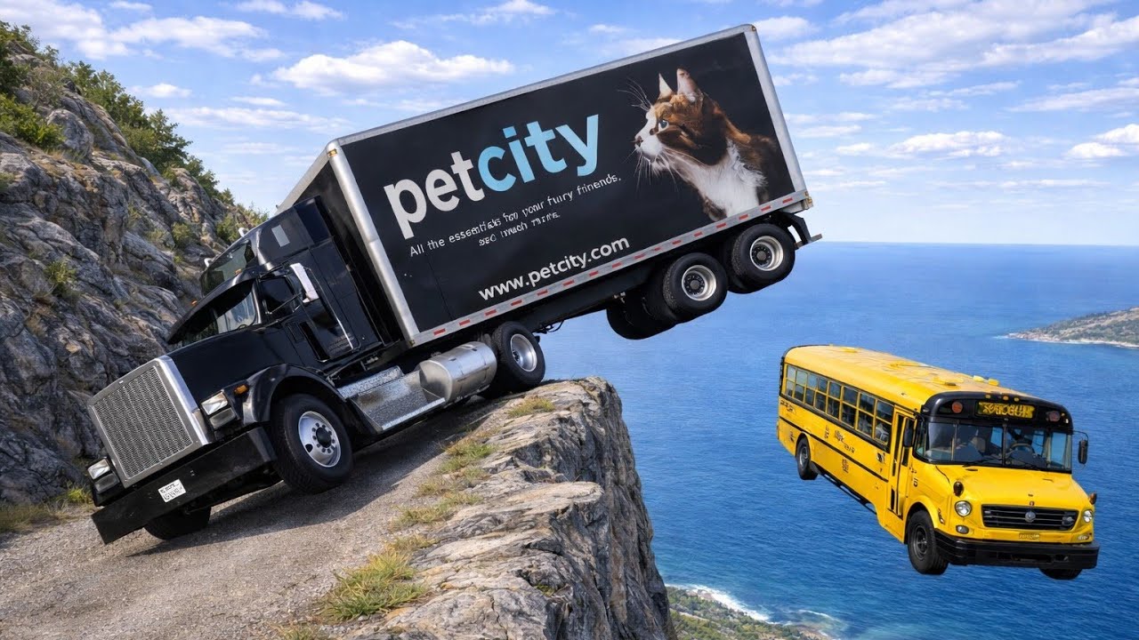 Bus vs Truck cliff mountain drop 🤯💥 | Beamng drive #81!