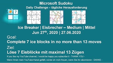 Sudoku | Jun 27, 2020 | Ice Breaker – Medium | Complete 7 ice blocks in no more than 13 moves