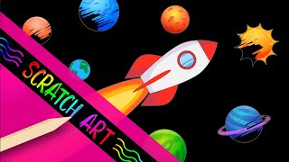 Space rocket and planets - Scratch Art by KidsColorFun