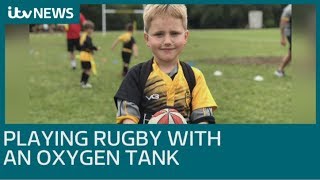 The boy who plays rugby with an oxygen tank | ITV News screenshot 2