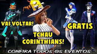 SKINS GRÁTIS, CAMISA DO CORINTHIANS FORA DA LOJA, SKINS DE HALLOWEEN DE VOLTA, EVENTOS DA SEMANA FF
