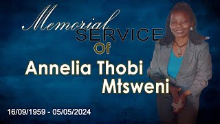 Memorial Service of Ms Annelia Thobi Mtsweni (Pastor T)