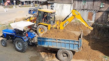 JCB Backhoe Loading Mud in Tractor - JCB Digging Field For Home Construction -JCB Backhoe Video
