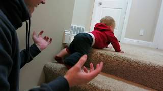 Happy Climbing Baby Learns The Stairs!
