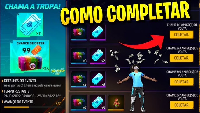 COMO CHAMAR AMIGO DE VOLTA NO FREE FIRE - E COMPLETA O EVENTO CHAMA SUA  TROPA! 