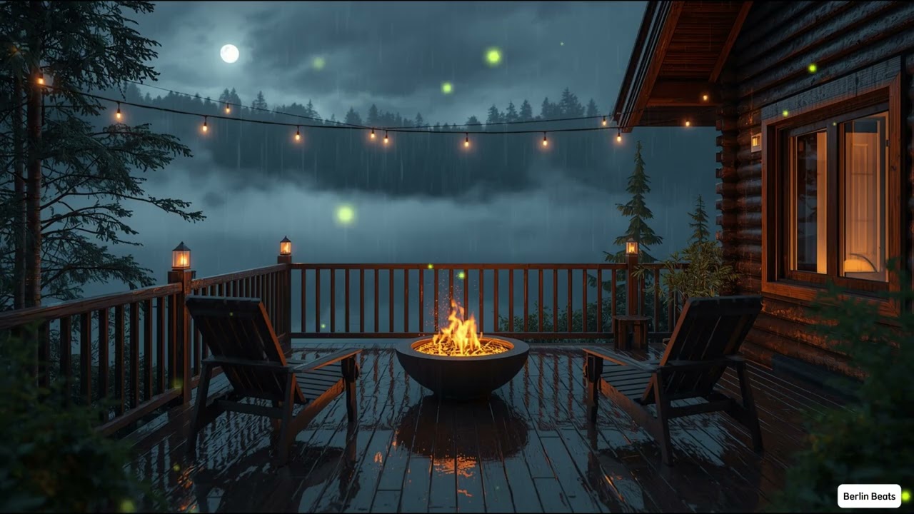 🌧️ Nachtregen im Wald – Beruhigende Kaminfeuer & Lofi Musik | Entspannende Hüttenatmosphäre für Schl