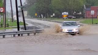 Cars & Trucks driving through Flooding in Hampshire, IL - May 17, 2020