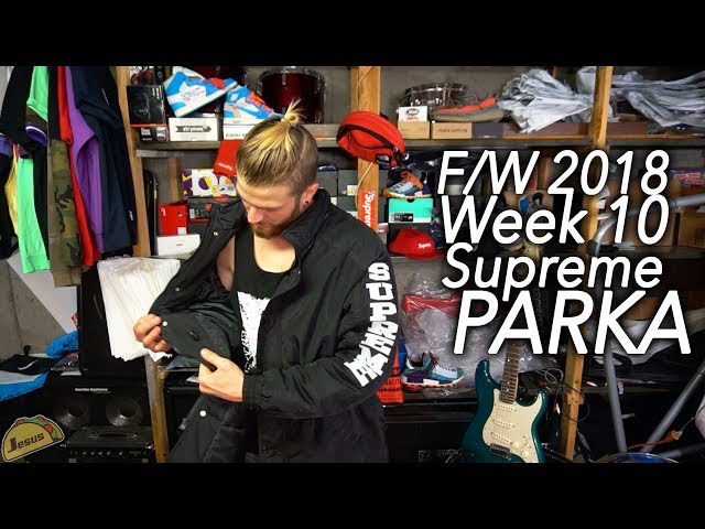 Supreme F/W 2018 week 10 Sleeve logo sideline parka BLACK