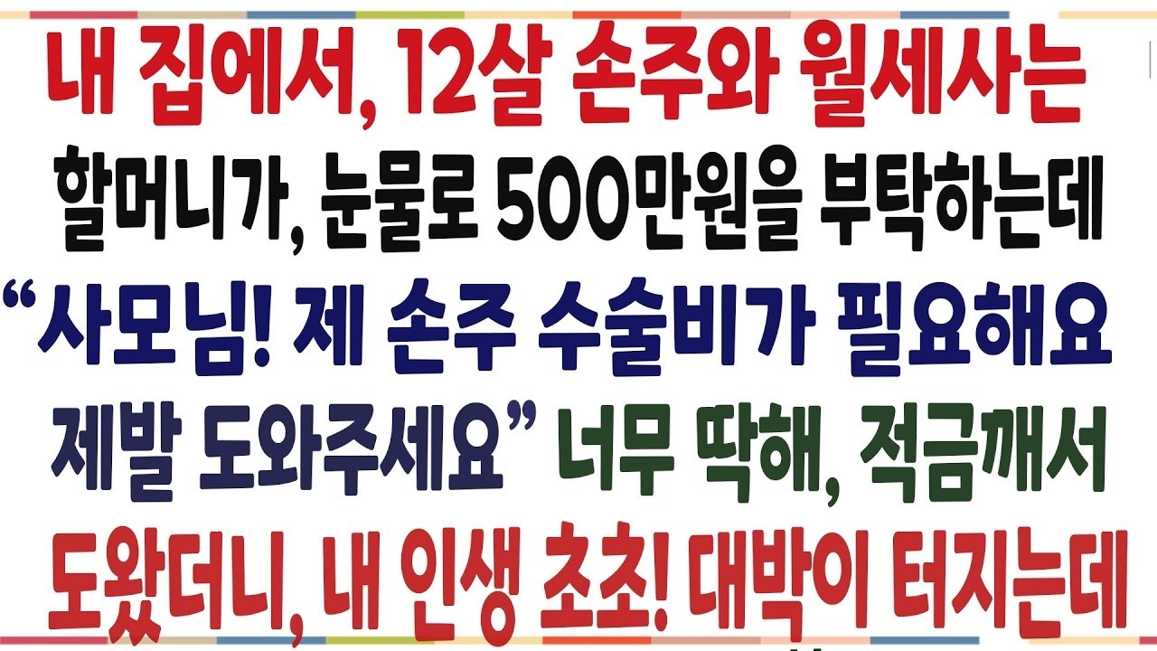 (반전신청사연)내 집에서 12살 손주와 월세사는 할머니가, 눈물로 손주 병원비를 부탁해, 적금깨서 도왔더니 내 인생 초!대박이 터졌습니다[신청사연][사이다썰][사연라디오]