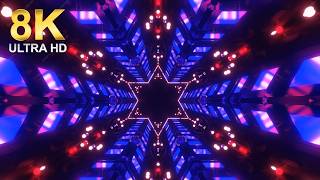 8K Futuristic Neon Hexagram Star Tunnel Abstract Geometric 3D Motion  VJ Loop Background