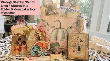 Vintage Shabby "Fall in Love" Altered File Folder w/Journal Embellished Envelope and lots of goodies