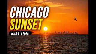 Chicago Skyline Sunset with Birds Over Lake Michigan | Indiana Dunes