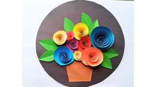 diy paper rose flower with flowers pot || paper craft step by step.