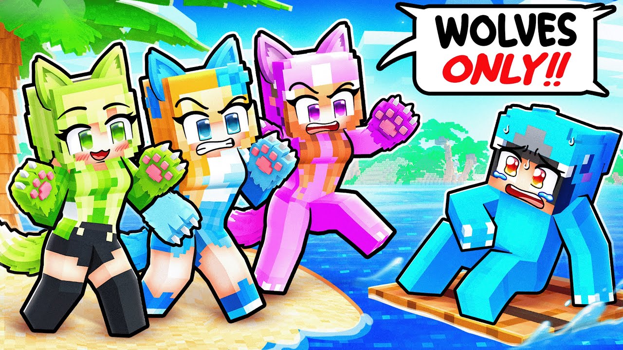 Trapped on a WOLF GIRLS ISLAND in Minecraft!