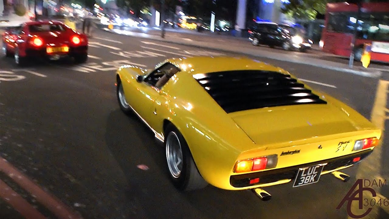 Lamborghini Miura and Ferrari 288 GTO driving together in London - YouTube