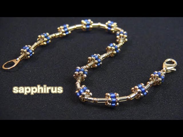 【ビーズステッチ】シリンダービーズと竹ビーズのブレスレット☆作り方　How to make a bracelet using cylinder beads and bugle beads.
