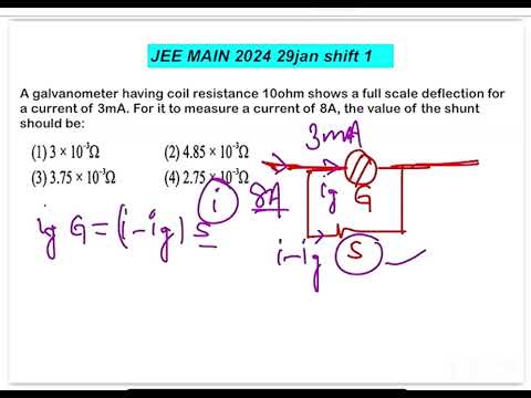 JEE MAIN 2024(29jan shift1)A galvanometer having coil resistance 10ohm showsa full scale deflection 14 JEE MAIN 2024(29jan shift1)A galvanometer having coil resistance 10ohm showsa full scale deflection