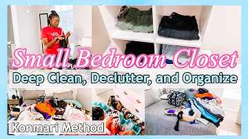 SMALL BEDROOM CLOSET DECLUTTER AND ORGANIZATION / KONMARI METHOD /  DECLUTTER WITH ME 2020