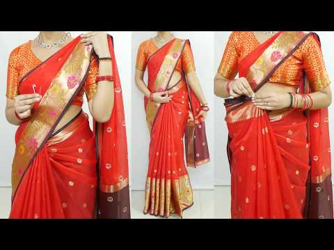Attractive Look In Organza Silk Saree Step By Step |How to Wear Heavy Silk sari draping Tips Tricks