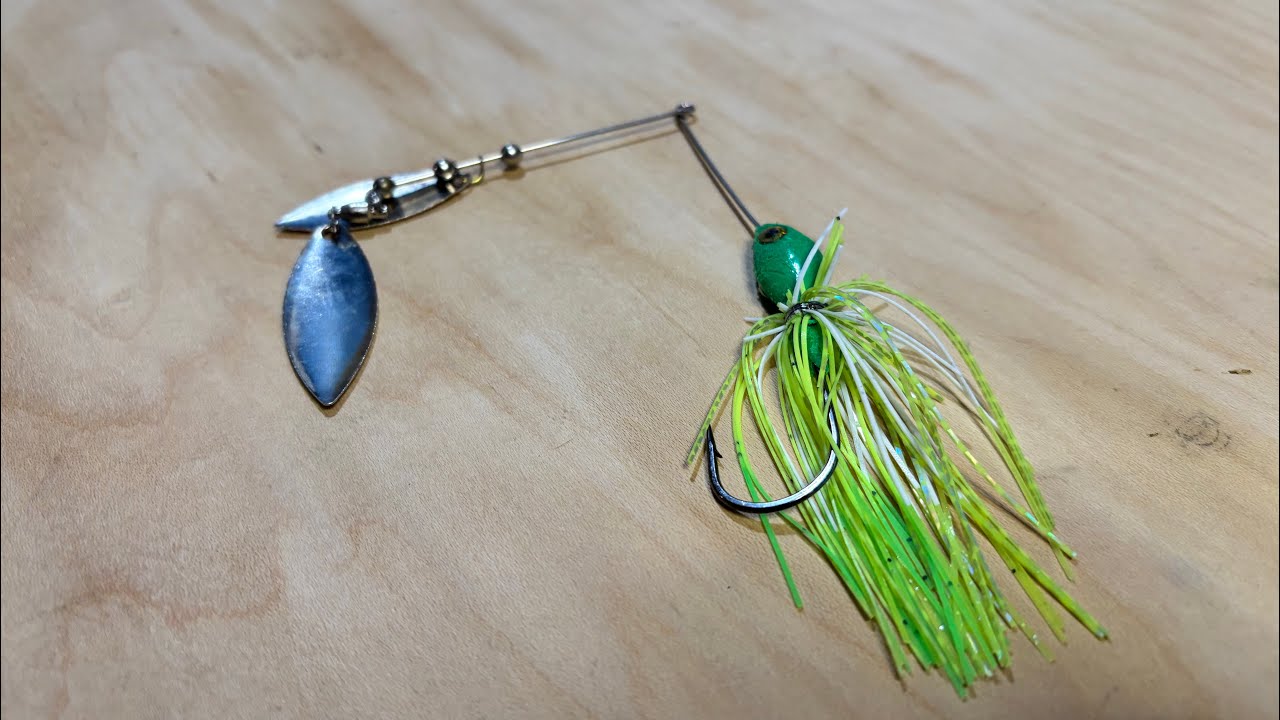 Fishing random lake for rarely found bass with beat up custom spinnerbait