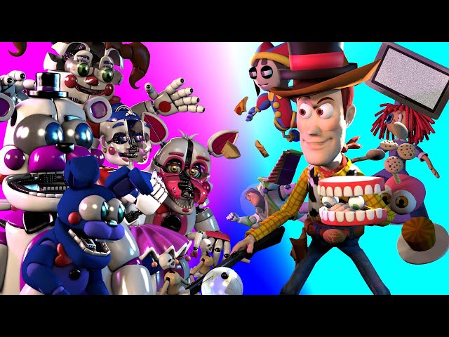 [FNAF/SFM] TOY STORY 4 WOODY AND TADC VS SISTER LOCATION ANIMATRONICS (Toy Story 4  TADC Animation ) class=