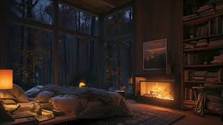 Rain in Cozy Cabin with Rain on Window and Thunder Sounds on Mountains to Relax, Study and Sleep